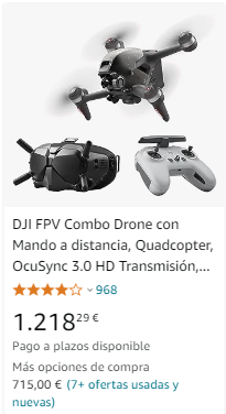 DJI FPV Combo Drone con Mando a distancia, Quadcopter, OcuSync 3.0 HD Transmisión, 4K Vídeo, Experiencia de Vuelo Inmersiva, Súper Gran Angular de 150°, Freno de Emergencia y Vuelo Estacionario, Gris