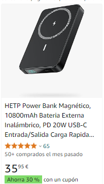 HETP Power Bank Magnético, 10800mAh Bateria Externa Inalámbrico,