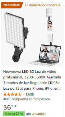 Newmowa LED 60 Luz de video profesional, 3200-5600K Ajustada 3 modos de luz Regulable CRI95+ Luz portátil para Phone, iPhone, Android, iPad, Laptop